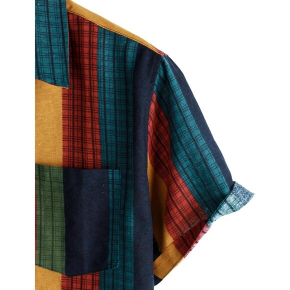 Mens Multicolor Vertical Stripe Short Sleeve Casual Button Up Shirt - Picture 6 of 6